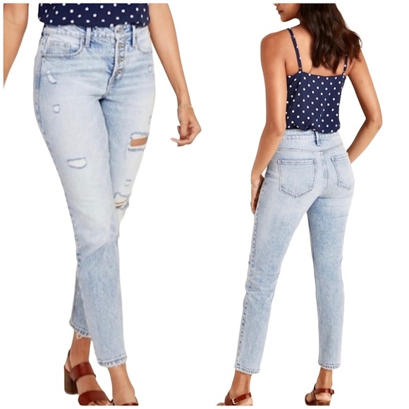 Old Navy Denim - NEW Old Navy Power Slim Straight Distressed Jeans Light Wash Stretch Denim | 12P